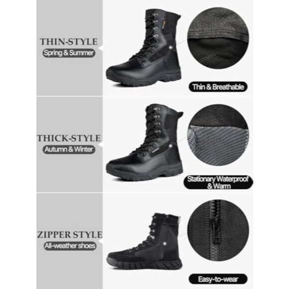 ⚡ Men's Bright Black Combat Suede Leather Lightweight Military Work Desert Boot - Picture 7 of 7